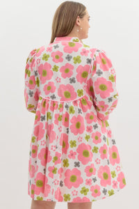 PLUS IZET- Pink fun Floral combo babydoll dress with  pockets