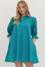 Load image into Gallery viewer, Delayla- Striped blue/Green Entro adjustable back dress
