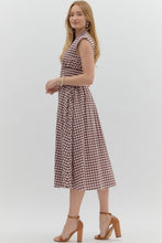 Load image into Gallery viewer, Montana- Chocolate Gingham smocked waist zip up midi dress
