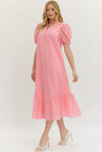 Load image into Gallery viewer, ENTRO- Plus size Pink Eyelet short puff sleeve midi dress
