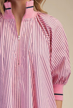 Load image into Gallery viewer, Pink Mock Neck Puff Sleeve striped Mini Dress
