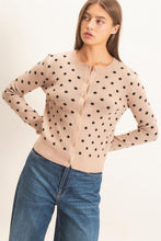 Load image into Gallery viewer, Taupe polka dot button up cardigan
