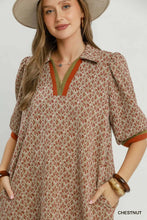 Load image into Gallery viewer, UMGEE Geometric print chestnut half zip contrast dress
