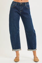 Load image into Gallery viewer, PLUS RISEN JEANS- Slouchy Cropped Barrel textured jeans PG21300 Dark
