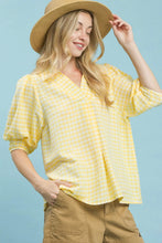 Load image into Gallery viewer, Gingham print Lemon and white collar top
