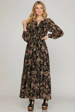 Load image into Gallery viewer, Natalie- Long Sleeve Black woven Floral Print Maxi dress
