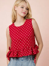 Load image into Gallery viewer, Red polka dot side tie detail peplum top
