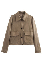 Load image into Gallery viewer, Cropped light Brown Suede collared jacket
