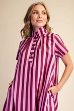 Load image into Gallery viewer, Glam plum Striped Stand High Neck Stripe Midi Dress
