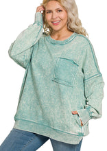 Load image into Gallery viewer, Plus Marlow- Ash Blue French Terry washed Rae edge pocket sweatshirt
