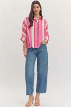 Load image into Gallery viewer, Cream/ pink Striped button down boxy top
