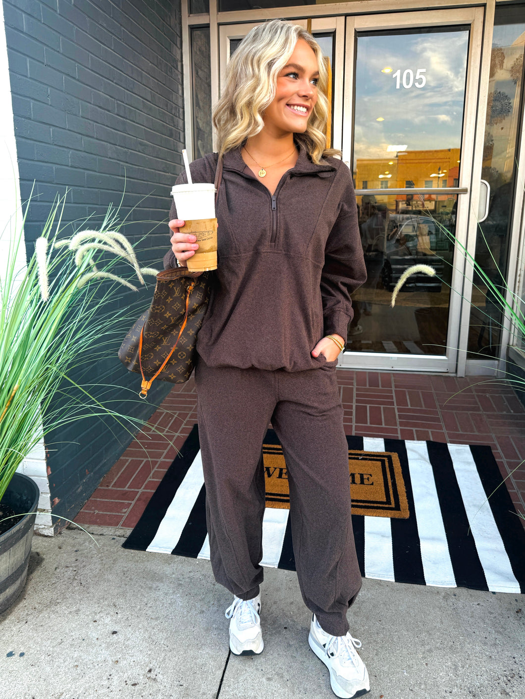 Espresso Ribbed luxury Ribbed cocoon quarter zip top