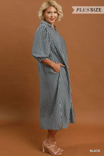 Load image into Gallery viewer, UMGEE Plus Gingham print black midi length dress
