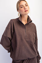 Load image into Gallery viewer, Espresso Ribbed luxury Ribbed cocoon quarter zip top
