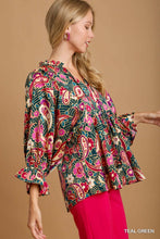 Load image into Gallery viewer, Plus Guadalupe  -teal paisley print top
