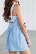 Load image into Gallery viewer, Gingham print/ powder blue romper-dress
