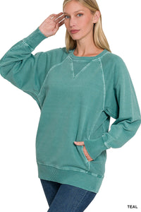 ZENA- Teal pigment dye French Terry sweatshirt with pockets