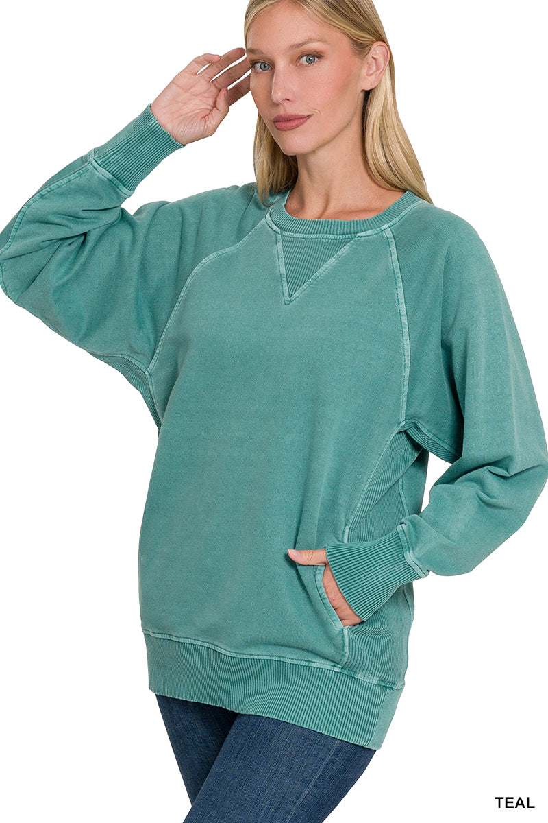 ZENA- Teal pigment dye French Terry sweatshirt with pockets