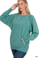 ZENA- Teal pigment dye French Terry sweatshirt with pockets