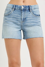 Load image into Gallery viewer, Risen Jeans- Light wash slouch raw hem jean shorts
