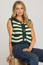 Load image into Gallery viewer, LALA- Hunter Green large Gold button Down Striped Vest
