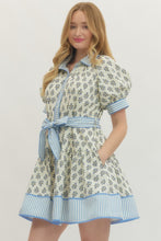 Load image into Gallery viewer, Blue Floral print short puff sleeve mini dress
