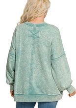 Load image into Gallery viewer, Plus Marlow- Ash Blue French Terry washed Rae edge pocket sweatshirt
