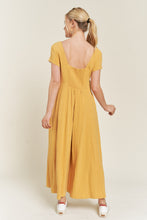 Load image into Gallery viewer, COCO- Linen mustard button down cropped wide leg jumpsuit
