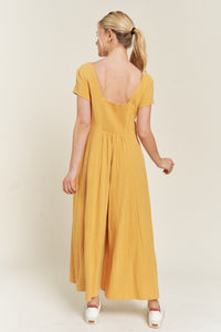 COCO- Linen mustard button down cropped wide leg jumpsuit