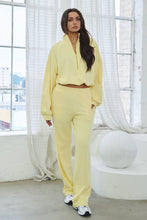 Load image into Gallery viewer, Butter Yellow French terry tracksuit set w/ piping trim and adjustable top
