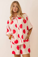 Load image into Gallery viewer, Plus Polka Dot Button-down Ecru/Red Blouse Matching Shorts Set
