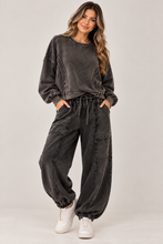Load image into Gallery viewer, Black mineral washed two piece jogger set
