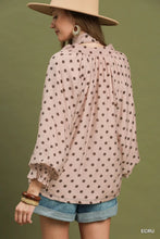 Load image into Gallery viewer, UMGEE Ecru Polka Dot Split Neck Blouse with Ruffle Cuffs
