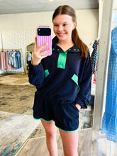 Load image into Gallery viewer, French Terry colorblock Navy and Green two piece set
