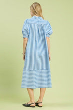 Load image into Gallery viewer, UMGEE- Striped v neck blue midi length dress
