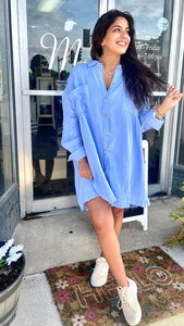 PLUS SUMMER DAY-sky blue gauze button up shirt/dress