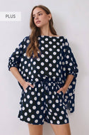 Plus Polka Dot Batwing Lounge Top And Shorts Set