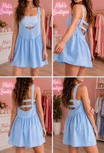Load image into Gallery viewer, Gingham print/ powder blue romper-dress
