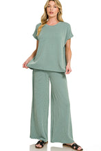 Load image into Gallery viewer, Sage Two piece ribbed wide leg set
