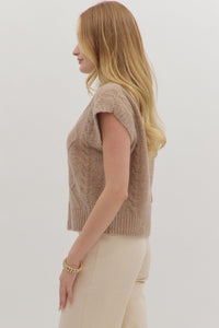Belle- Oatmeal Solid cap sleeve mock neck sweater knit top