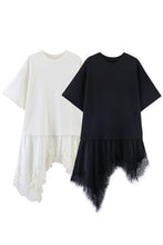 Load image into Gallery viewer, Assymetric lace trim white T-shirt
