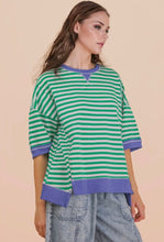 Load image into Gallery viewer, Kelly Green striped oversized top with royal blue details
