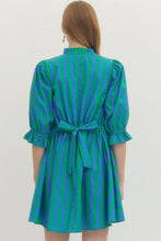 Load image into Gallery viewer, Delayla- Striped blue/Green Entro adjustable back dress
