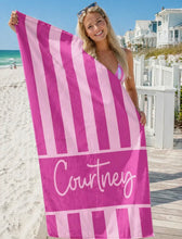 Load image into Gallery viewer, Classic Personalized Cabana stripe beach towel ( Preorder 2 weeks from order date)
