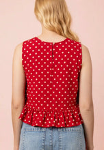 Load image into Gallery viewer, Red polka dot side tie detail peplum top
