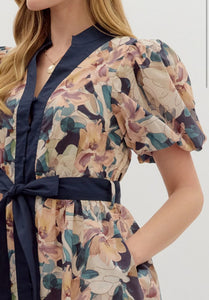 Jenny- Button Down Tie front elegant floral dress