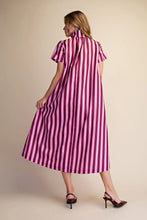 Load image into Gallery viewer, Glam plum Striped Stand High Neck Stripe Midi Dress
