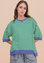 Load image into Gallery viewer, Kelly Green striped oversized top with royal blue details
