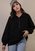 Load image into Gallery viewer, Plus black scuba half zip sweatshirt
