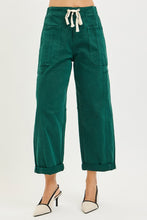 Load image into Gallery viewer, Risen Jeans-  Hunter green wide leg cropped barrel jeans
